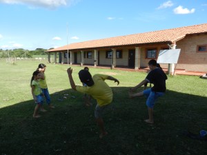 Club de Ninos (Kids' Club) finishing up with a game of hacky sack. Paraguayan kids are pros with their feet.