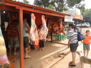 Carniceria - aka the meat shop - where we buy our meat in PY. There are a plethora of these in every town, all on the side of the road, with carcasses hanging outside like this, unrefrigerated and uncovered. The upside is that the animal is often killed that morning by a family and brought to town early (often in garbage bags on a motorcycle). The downsides, besides there being no  oversight over the killing and transportation processes, well, you can take a few guesses...